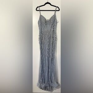 Cinderella Divine Beaded Art Deco Mermaid Gown Blue Silver 10
